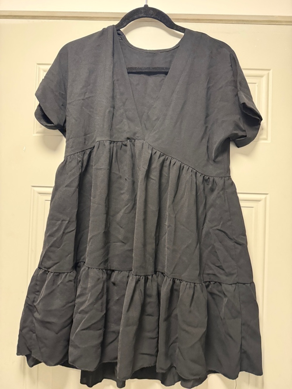 SHEIN Charcoal V-Neck Tiered Short Sleeve Mini Dress